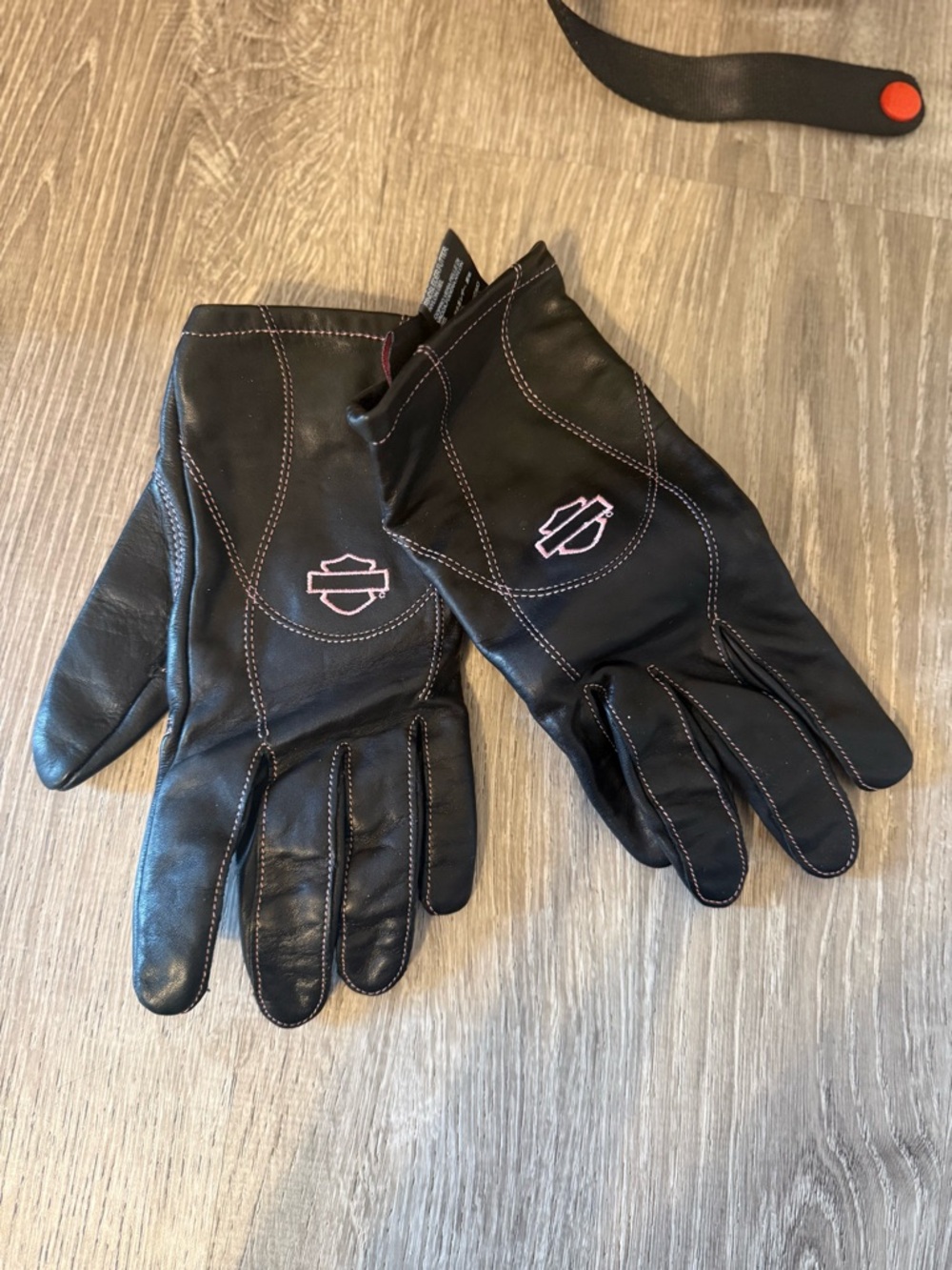 Harley-Davidson Black Leather Gloves with Pink Stitching